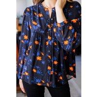 Djela Floral Print Blouse with Ruffled Neck