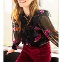 Floral Print Blouse with Round Neck and Long Sleeves