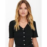 Cotton Cropped Buttoned T-Shirt with V-Neck