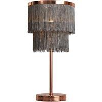 2 Tier Fringed Rose Gold and Grey Table Lamp