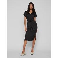 Satin Tie-Waist Dress with Short Sleeves