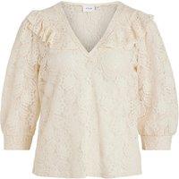 Cotton Mix Lace Blouse with V-Neck