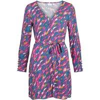 Printed V-Neck Mini Dress with Long Sleeves