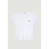 Embroidered Organic Cotton T-Shirt with V-Neck and Short Sleeves