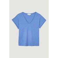 Embroidered Organic Cotton T-Shirt with V-Neck and Short Sleeves