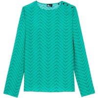 Geometric Print Blouse with Crew Neck and Long Sleeves