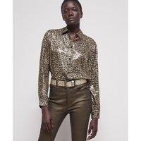 Iridescent Leopard Print Shirt with Long Sleeves