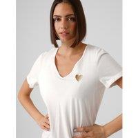 Embroidered Heart Cotton T-Shirt with V-Neck