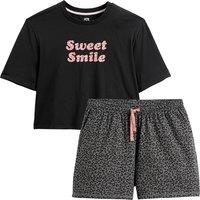 Short Pyjamas with Slogan/Leopard Print