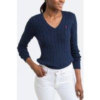 Cotton Cable Knit Jumper with V-Neck