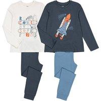 Pack of 2 Pyjamas in Cotton with Space Rocket/Text Print