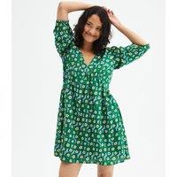 Floral Print Mini Dress with 3/4 Length Sleeves