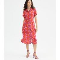 Printed Midi Shirt Dress with Short Sleeves