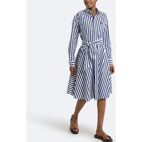 Striped Cotton Shirt Dress with Long Sleeves