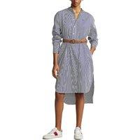 Mid-Length Shift Dress in Striped Cotton with Long Sleeves