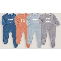 Pack of 4 Sleepsuits in Slogan Print Velour