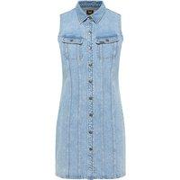 Denim Sleeveless Mini Dress with Press-Stud Fastening
