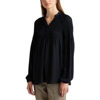Pleated V-Neck Blouse with Long Sleeves