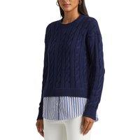 Layered Cable Knit Jumper in Cotton with Crew Neck