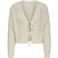 Cotton Mix Cardigan in Openwork Knit with V-Neck