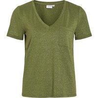 Sparkly V-Neck T-Shirt with Short Sleeves