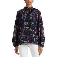 Recycled Graphic Print Blouse with V-Neck and Long Sleeves