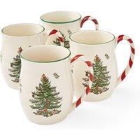 Set of 4 Christmas Tree Candy Cane Mugs