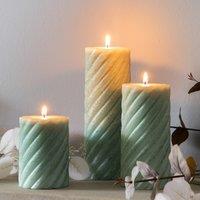 Pack of 2 20cm Vanilla Pillar Candle Twist Sage