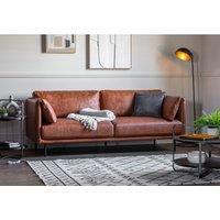 Ashar Mid-Century Vintage Leather Sofa with Black Metal Legs