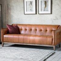 Navsari Leather Buttoned 3 Seater Sofa with Solid Ash Legs