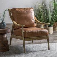 Arcot Mid Century Brown Leather Armchair with Solid Oak Frame