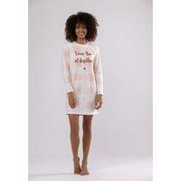 Slogan Print Microfleece Nightshirt with Long Sleeves