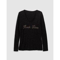 Embroidered Rock Diva T-Shirt with V-Neck and Long Sleeves