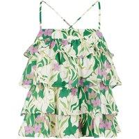Floral Print Ruffled Top with Crossover Spaghetti Straps