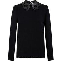Fine Knit Jumper with Laser Cut Faux Leather Collar