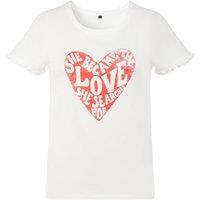 Cotton Heart Print T-Shirt with Lettuce Edge Sleeves
