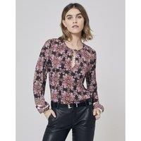Graphic Print Blouse with Crew Neck and Long Sleeves