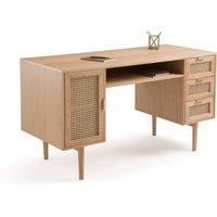 Loris Oak Veneer and Rattan Double Unit Desk