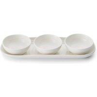 Set of 3 White Dip Bowls & Tray