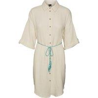 Cotton Shirt Dress with Kimono Sleeves and Tie Belt