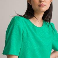Jacquard Print Blouse with Crew Neck and Short Sleeves