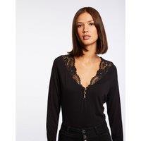 Long Sleeve T-Shirt with Lace-Trimmed V-Neck