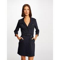 Belted Mini Shift Dress in Cotton Mix