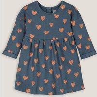 Heart Print Cotton Dress with Long Sleeves