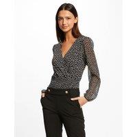Polka Dot Print Top with V-Neck and Long Sleeves