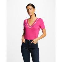 Linen Mix V-Neck T-Shirt with Short Sleeves