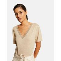 Linen Mix V-Neck T-Shirt with Short Sleeves