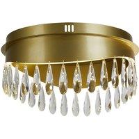 Gold LED Ceiling Light with Hanging Pear Drop Crystals