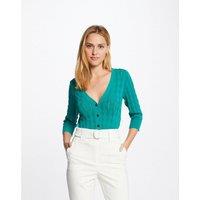 Buttoned V-Neck Jumper with 3/4 Length Sleeves
