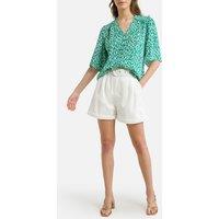 Lily Printed Ruffled Blouse with V-Neck and Short Sleeves